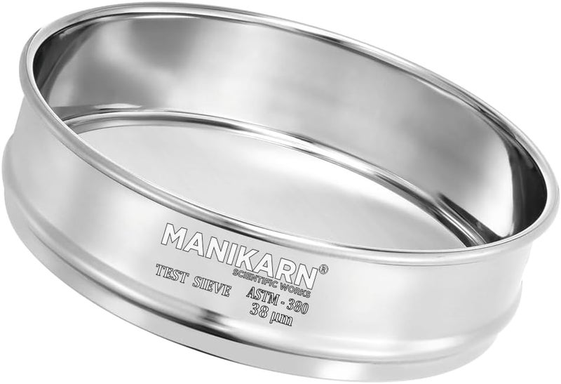MANIKARN Test Sieve 8 Inch (200mm) – 38 Micron Mesh, ASTM No. 400 – Grade 304 Stainless Steel Frame & Mesh – Laboratory Sieve for Soil, Sand, and Particle Size Analysis - Image 1